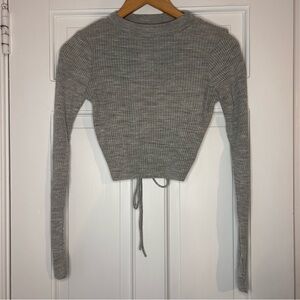 Collusion Gray Ribbed Knit Long Sleeve Backless Tie Top Size S